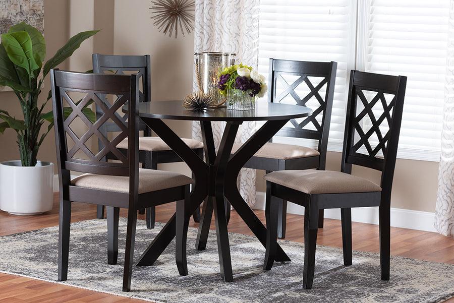 Baxton Studio Jana Modern Sand Fabric and Espresso Brown Wood 5-Piece Dining Set FredCo