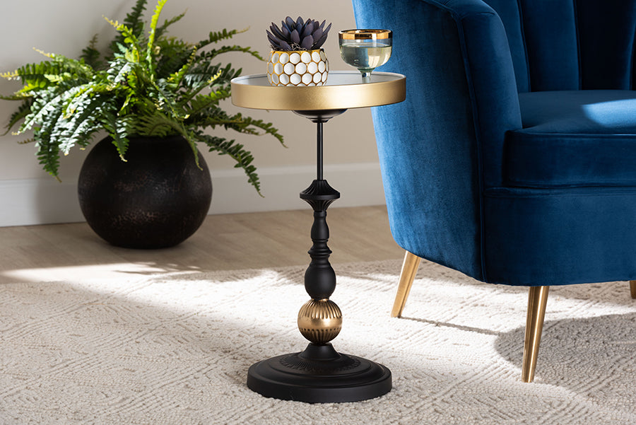 Baxton Studio Javion Modern Glam Round Accent Side Table - Black & Gold Metal End Table with Tray Top for Indoor or Semi-Outdoor Use FredCo