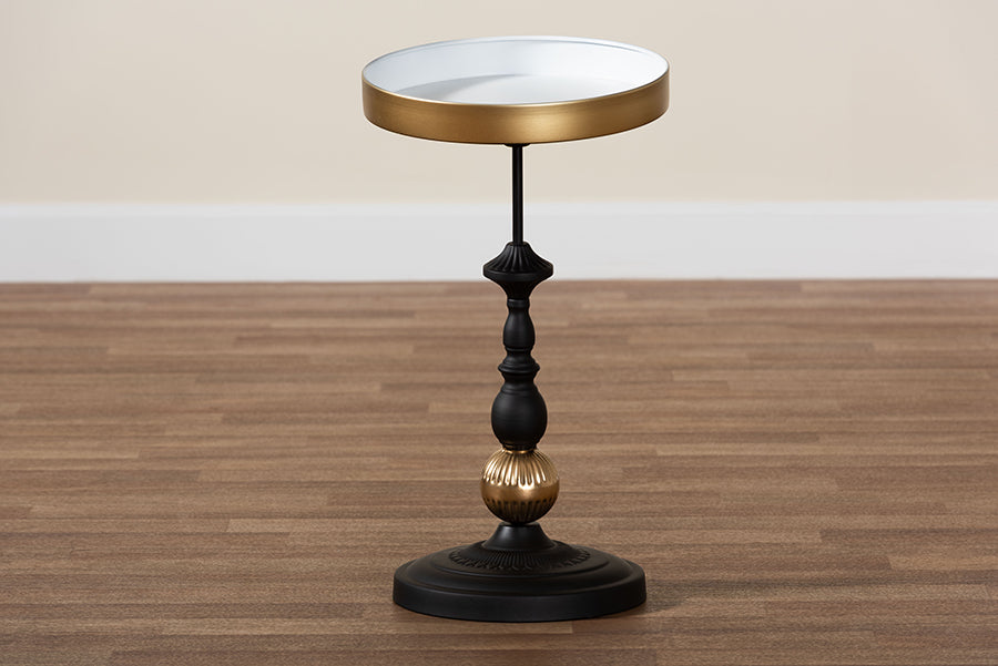 Baxton Studio Javion Modern Glam Round Accent Side Table - Black & Gold Metal End Table with Tray Top for Indoor or Semi-Outdoor Use FredCo