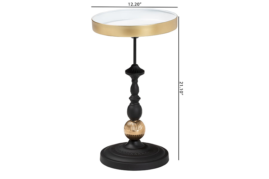 Baxton Studio Javion Modern Glam Round Accent Side Table - Black & Gold Metal End Table with Tray Top for Indoor or Semi-Outdoor Use FredCo
