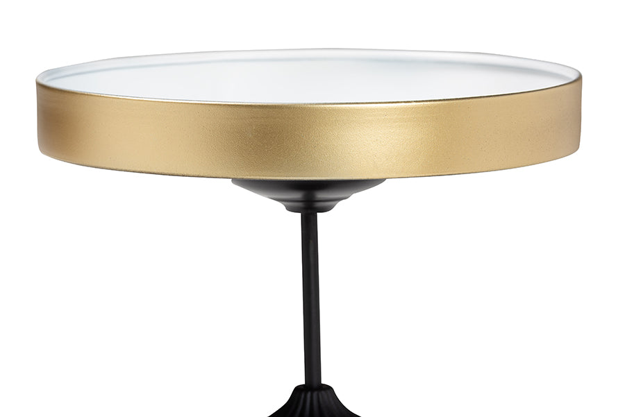 Baxton Studio Javion Modern Glam Round Accent Side Table - Black & Gold Metal End Table with Tray Top for Indoor or Semi-Outdoor Use FredCo