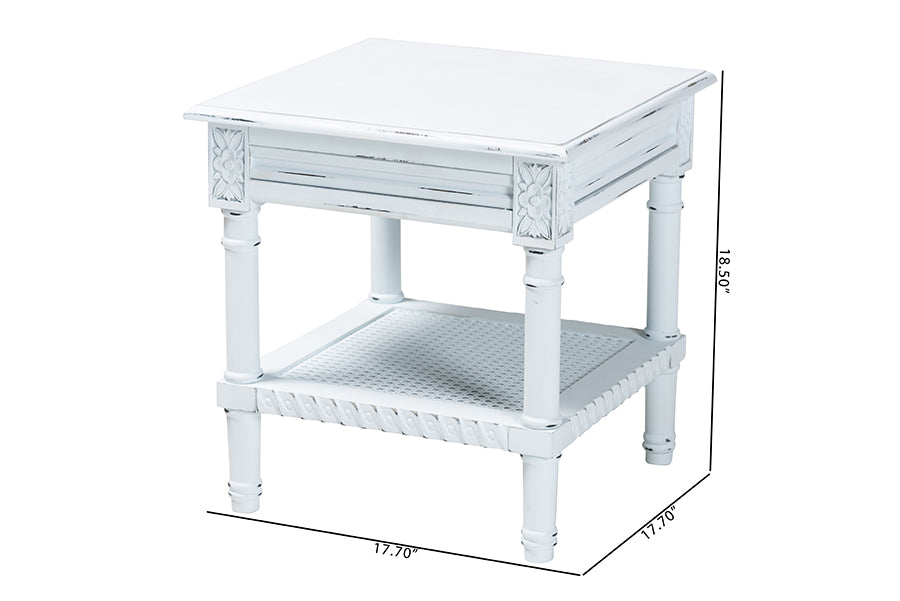 Baxton Studio Jeanne Vintage Traditional White Wood End Table FredCo