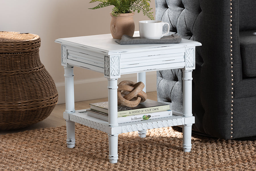 Baxton Studio Jeanne Vintage Traditional White Wood End Table FredCo