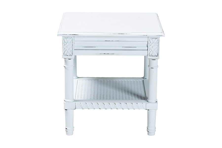 Baxton Studio Jeanne Vintage Traditional White Wood End Table FredCo