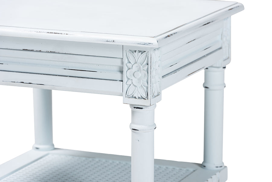 Baxton Studio Jeanne Vintage Traditional White Wood End Table FredCo