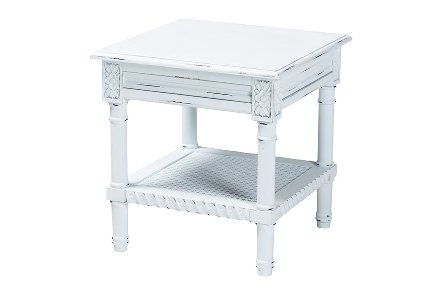 Baxton Studio Jeanne Vintage Traditional White Wood End Table FredCo