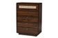 Baxton Studio Jenibelle Classic Walnut Brown Wood 5-Drawer Chest with Rattan Drawer FredCo