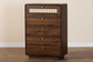 Baxton Studio Jenibelle Classic Walnut Brown Wood 5-Drawer Chest with Rattan Drawer FredCo