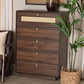 Baxton Studio Jenibelle Classic Walnut Brown Wood 5-Drawer Chest with Rattan Drawer FredCo