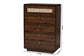 Baxton Studio Jenibelle Classic Walnut Brown Wood 5-Drawer Chest with Rattan Drawer FredCo