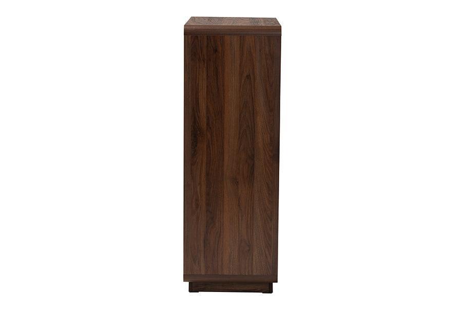 Baxton Studio Jenibelle Classic Walnut Brown Wood 5-Drawer Chest with Rattan Drawer FredCo