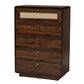 Baxton Studio Jenibelle Classic Walnut Brown Wood 5-Drawer Chest with Rattan Drawer FredCo