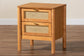Baxton Studio Jenn Golden Brown Wood Japandi 2-Drawer Nightstand with Distressed-Finished Rattan FredCo