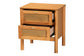 Baxton Studio Jenn Golden Brown Wood Japandi 2-Drawer Nightstand with Distressed-Finished Rattan FredCo