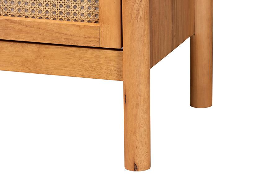 Baxton Studio Jenn Golden Brown Wood Japandi 4-Drawer Chest with Distressed-Finished Rattan FredCo