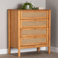 Baxton Studio Jenn Golden Brown Wood Japandi 4-Drawer Chest with Distressed-Finished Rattan FredCo