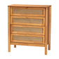 Baxton Studio Jenn Golden Brown Wood Japandi 4-Drawer Chest with Distressed-Finished Rattan FredCo