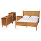 Baxton Studio Jenn Golden Brown Wood Japandi 4-Piece Queen Size Bedroom Set with Distressed-Finished Rattan FredCo