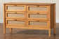 Baxton Studio Jenn Golden Brown Wood Japandi 6-Drawer Dresser with Distressed-Finished Rattan FredCo