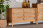 Baxton Studio Jenn Golden Brown Wood Japandi 6-Drawer Dresser with Distressed-Finished Rattan FredCo
