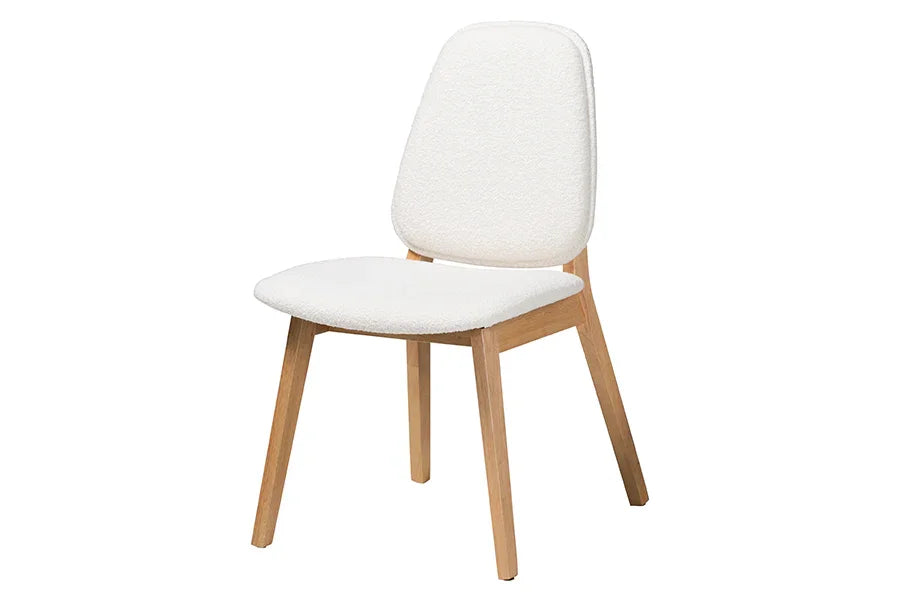 Baxton Studio Jennica 5-Piece Dining Set - Solid Wood Rectangular Table with Boucle Upholstered Chairs, Mid-Century Modern Dining Furniture for Kitchen or Dining Room, Natural and White FredCo