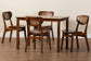 Baxton Studio Jeriah Mid-Century Modern Walnut Brown Finished Wood and Woven Rattan 5-Piece Dining Set FredCo
