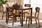 Baxton Studio Jeriah Mid-Century Modern Walnut Brown Finished Wood and Woven Rattan 5-Piece Dining Set FredCo