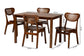 Baxton Studio Jeriah Mid-Century Modern Walnut Brown Finished Wood and Woven Rattan 5-Piece Dining Set FredCo
