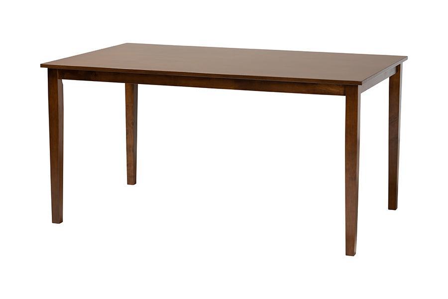 Baxton Studio Jeriah Mid-Century Modern Walnut Brown Finished Wood and Woven Rattan 7-Piece Dining Set FredCo