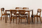 Baxton Studio Jeriah Mid-Century Modern Walnut Brown Finished Wood and Woven Rattan 7-Piece Dining Set FredCo