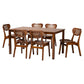 Baxton Studio Jeriah Mid-Century Modern Walnut Brown Finished Wood and Woven Rattan 7-Piece Dining Set FredCo
