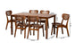 Baxton Studio Jeriah Mid-Century Modern Walnut Brown Finished Wood and Woven Rattan 7-Piece Dining Set FredCo