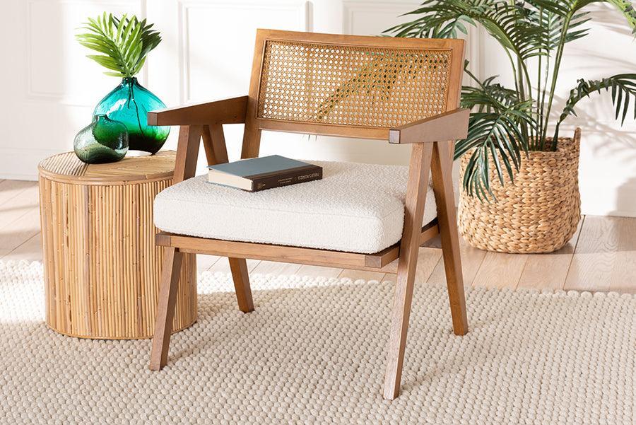 Baxton Studio Jetsam Japandi Cream Boucle Fabric and Walnut Brown Finished Wood Arm Chair FredCo
