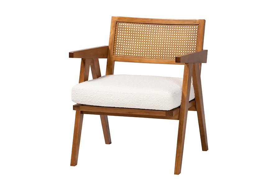 Baxton Studio Jetsam Japandi Cream Boucle Fabric and Walnut Brown Finished Wood Arm Chair FredCo