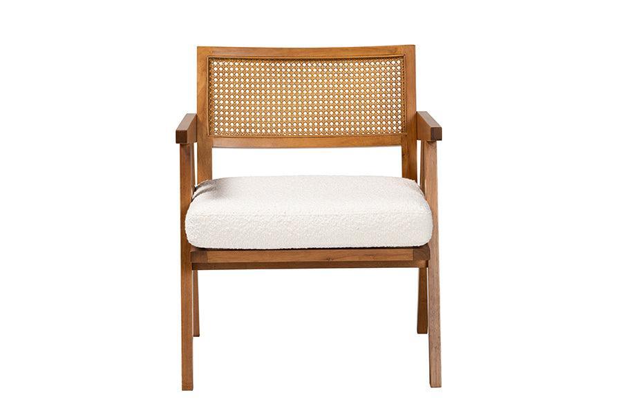 Baxton Studio Jetsam Japandi Cream Boucle Fabric and Walnut Brown Finished Wood Arm Chair FredCo