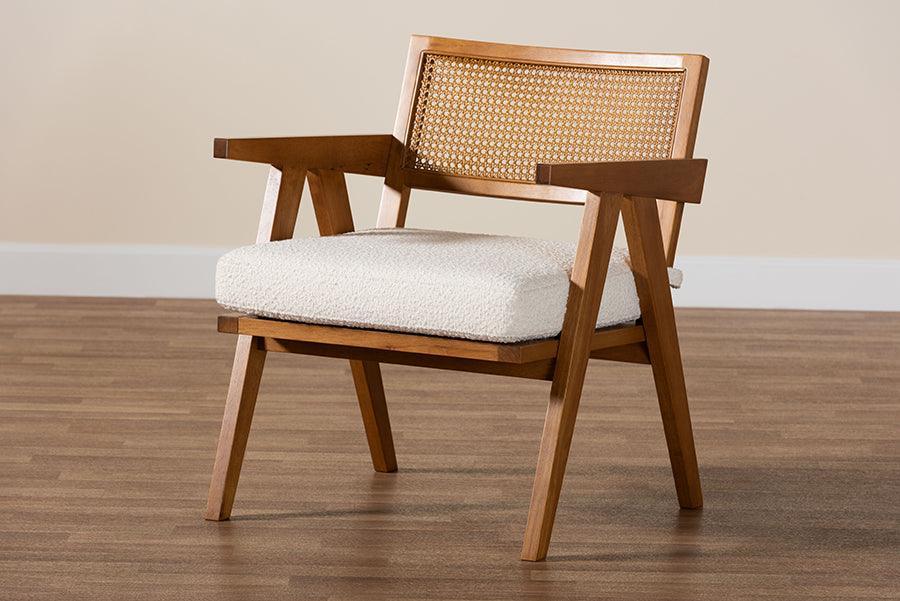 Baxton Studio Jetsam Japandi Cream Boucle Fabric and Walnut Brown Finished Wood Arm Chair FredCo