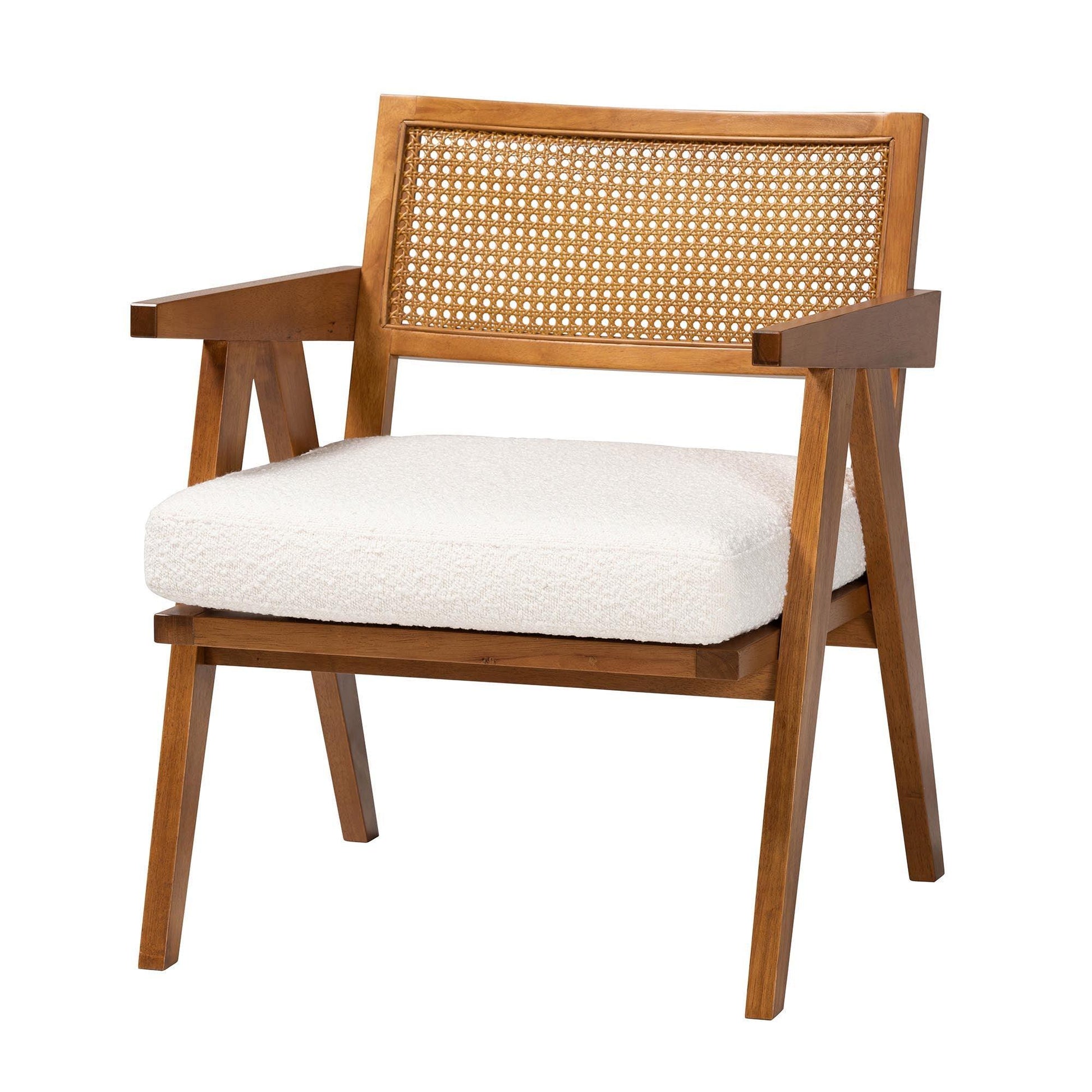 Baxton Studio Jetsam Japandi Cream Boucle Fabric and Walnut Brown Finished Wood Arm Chair FredCo