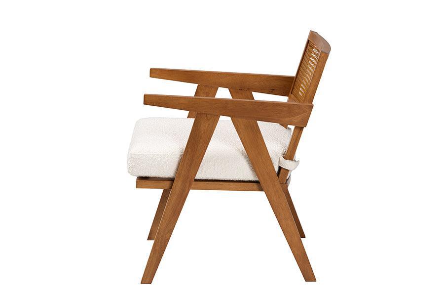 Baxton Studio Jetsam Japandi Cream Boucle Fabric and Walnut Brown Finished Wood Arm Chair FredCo