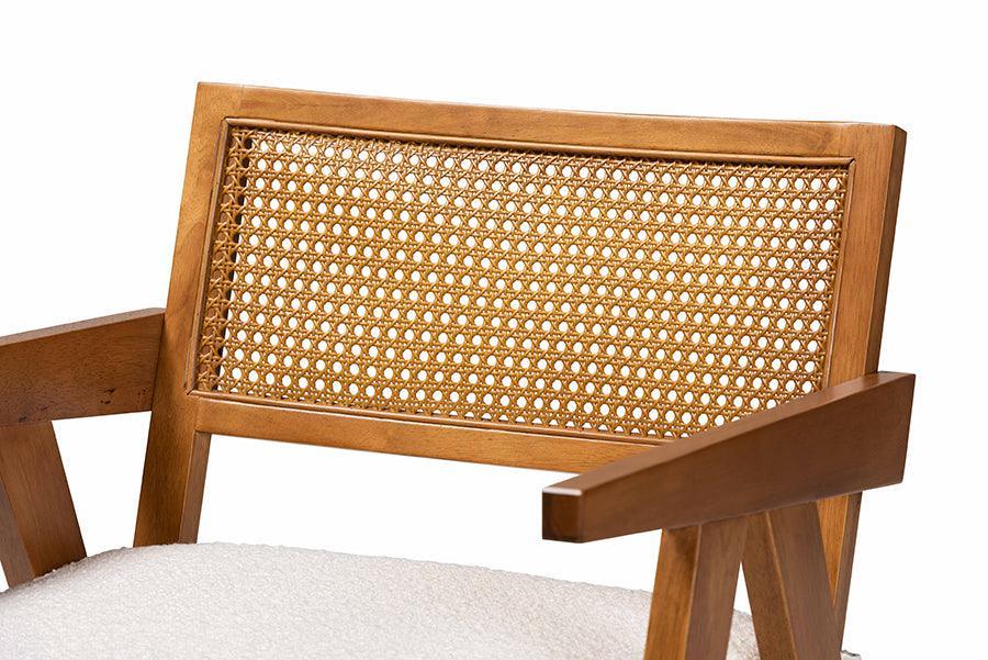 Baxton Studio Jetsam Japandi Cream Boucle Fabric and Walnut Brown Finished Wood Arm Chair FredCo