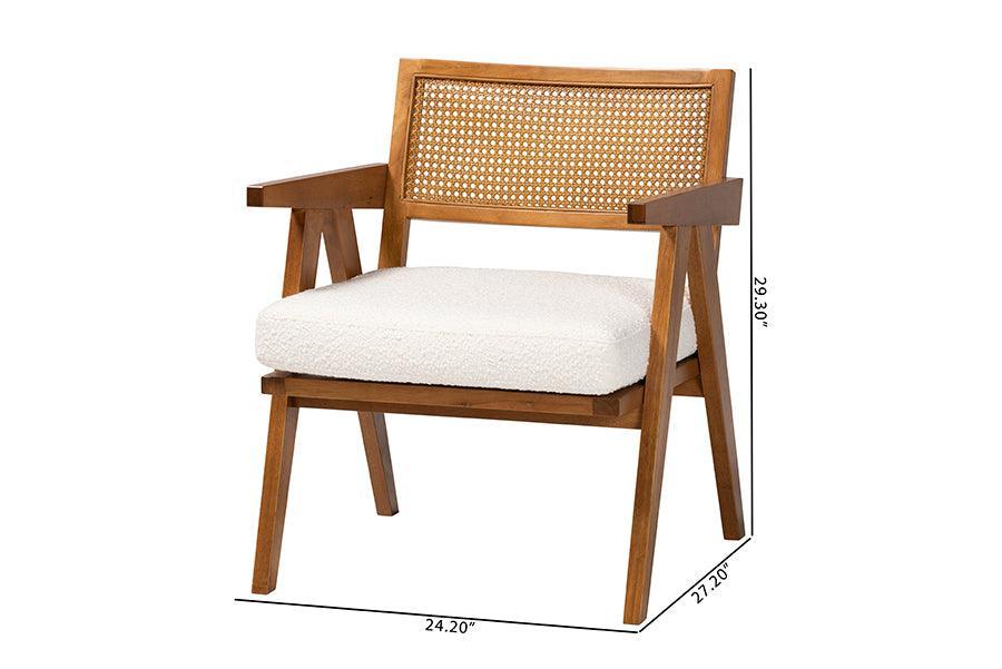 Baxton Studio Jetsam Japandi Cream Boucle Fabric and Walnut Brown Finished Wood Arm Chair FredCo