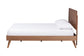 Modern wooden bed frame with white mattress and pillows, FredCo International furniture