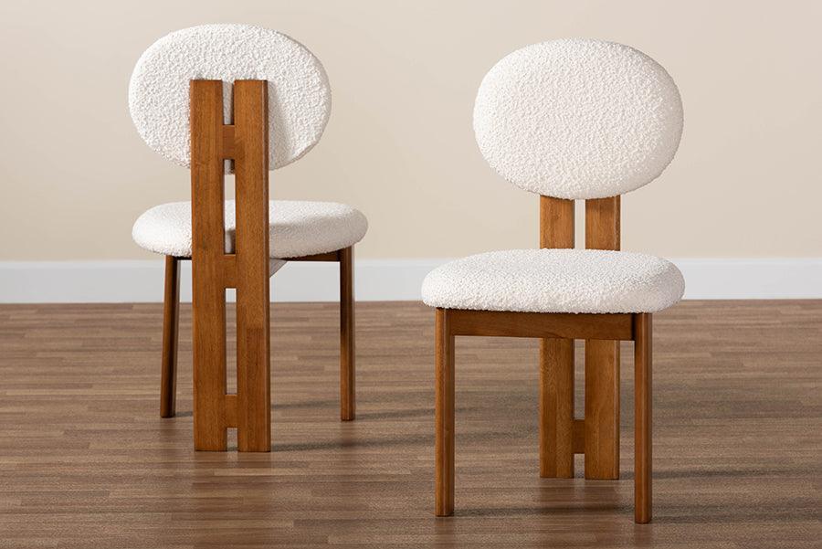Baxton Studio Kacela Modern Japandi Cream Boucle Fabric and Walnut Brown Finished Wood 2-Piece Dining Chair Set FredCo
