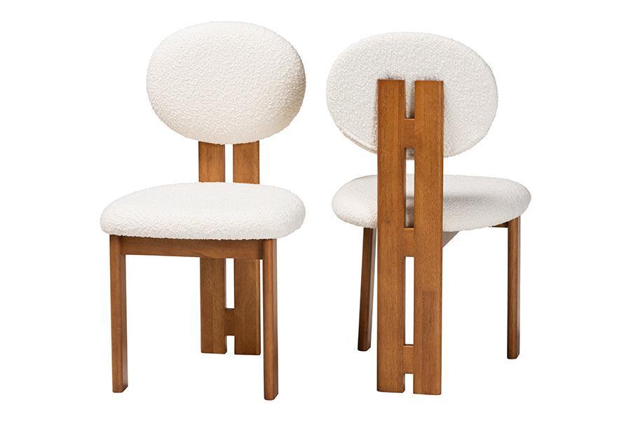 Baxton Studio Kacela Modern Japandi Cream Boucle Fabric and Walnut Brown Finished Wood 2-Piece Dining Chair Set FredCo