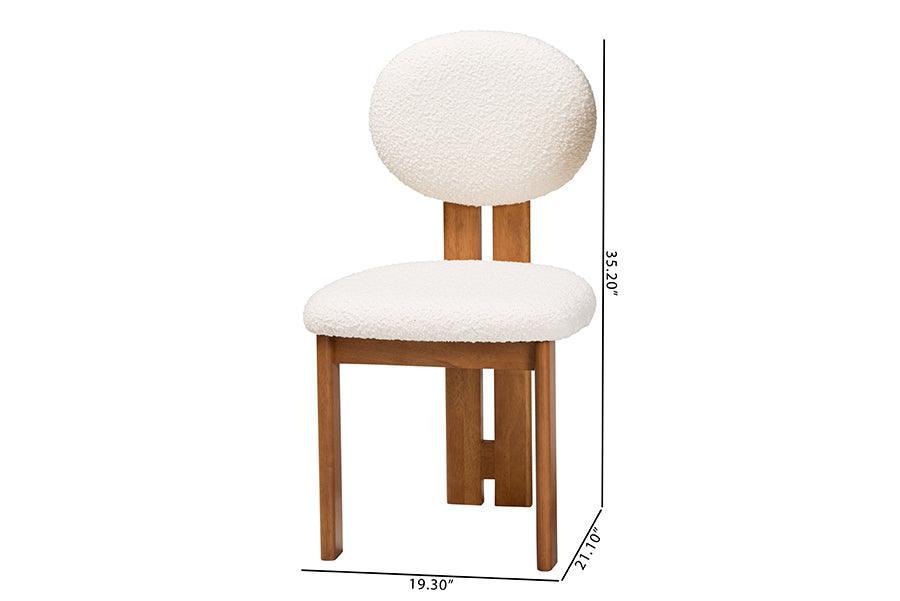 Baxton Studio Kacela Modern Japandi Cream Boucle Fabric and Walnut Brown Finished Wood 2-Piece Dining Chair Set FredCo
