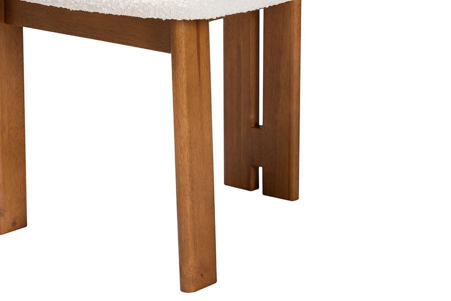 Baxton Studio Kacela Modern Japandi Cream Boucle Fabric and Walnut Brown Finished Wood 2-Piece Dining Chair Set FredCo