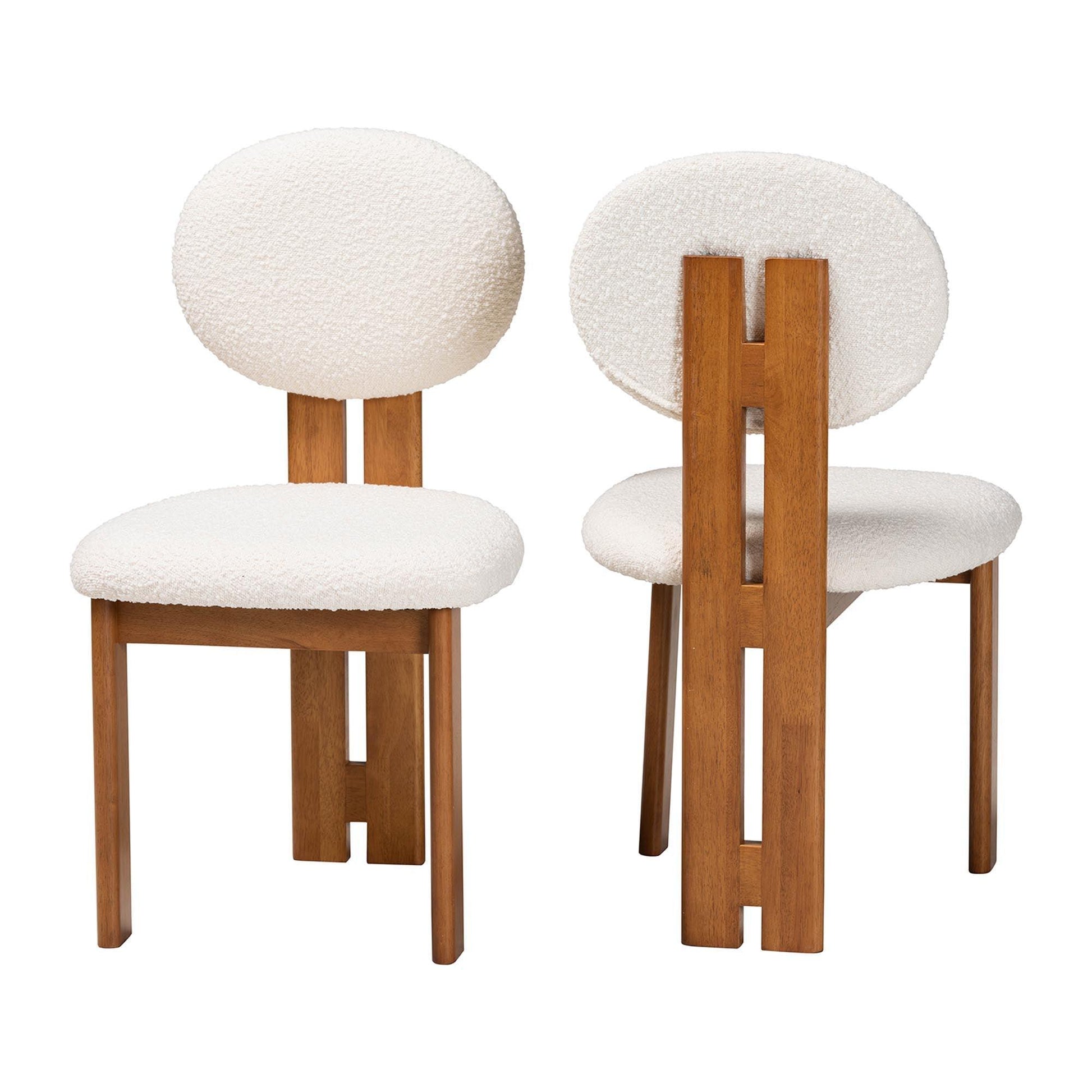 Baxton Studio Kacela Modern Japandi Cream Boucle Fabric and Walnut Brown Finished Wood 2-Piece Dining Chair Set FredCo