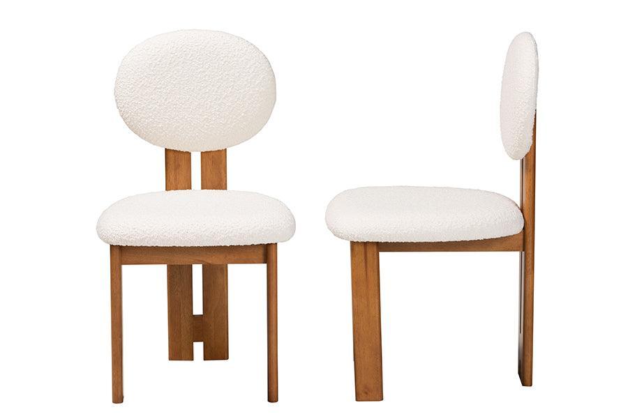 Baxton Studio Kacela Modern Japandi Cream Boucle Fabric and Walnut Brown Finished Wood 2-Piece Dining Chair Set FredCo
