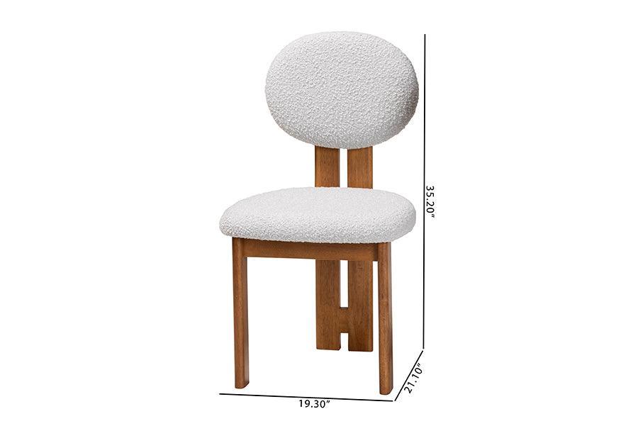 Baxton Studio Kacela Modern Japandi Light Grey Boucle Fabric and Walnut Brown Finished Wood 2-Piece Dining Chair Set FredCo