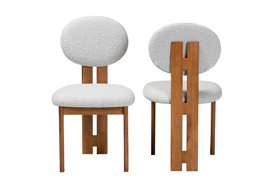 Baxton Studio Kacela Modern Japandi Light Grey Boucle Fabric and Walnut Brown Finished Wood 2-Piece Dining Chair Set FredCo