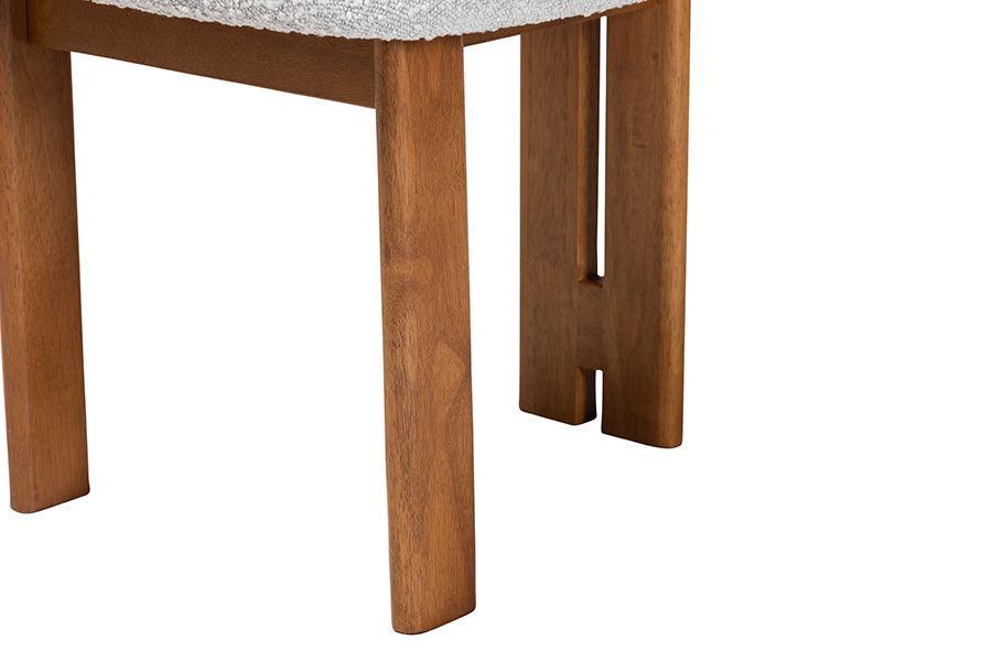 Baxton Studio Kacela Modern Japandi Light Grey Boucle Fabric and Walnut Brown Finished Wood 2-Piece Dining Chair Set FredCo